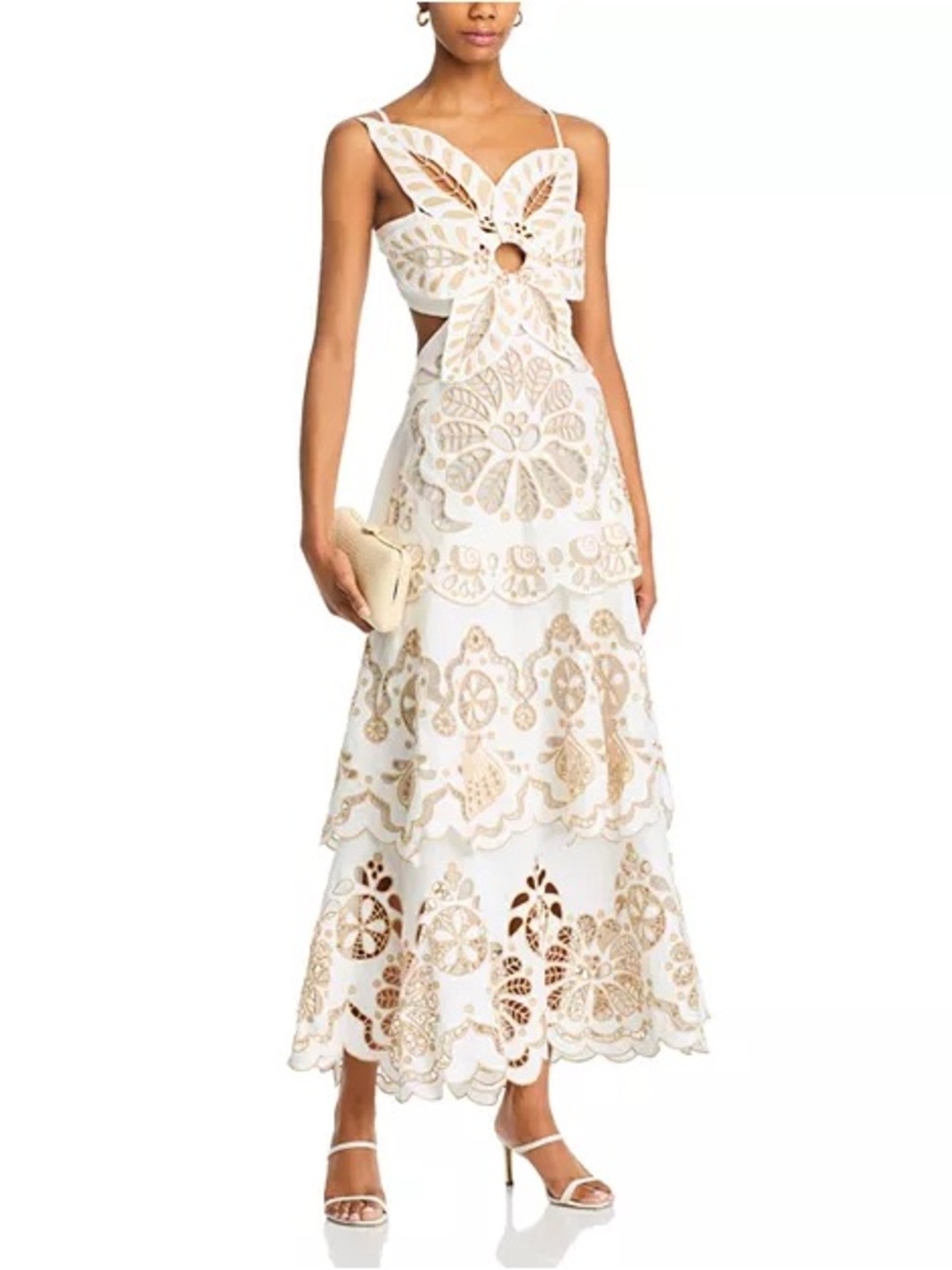 Farm Rio Off-White Flower Richelieu Midi Dress - Picture 2 of 16